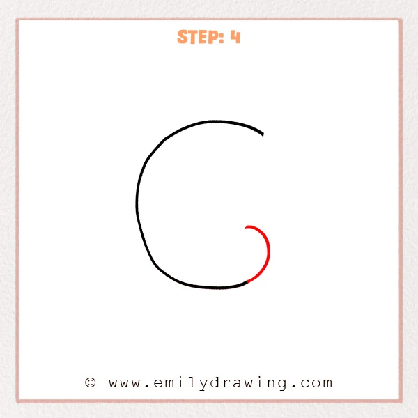 how to draw a bubble letter c - A bubble letter C outline with a new inner curved curl added at the lower-right opening, creating the start of the inner thickness.